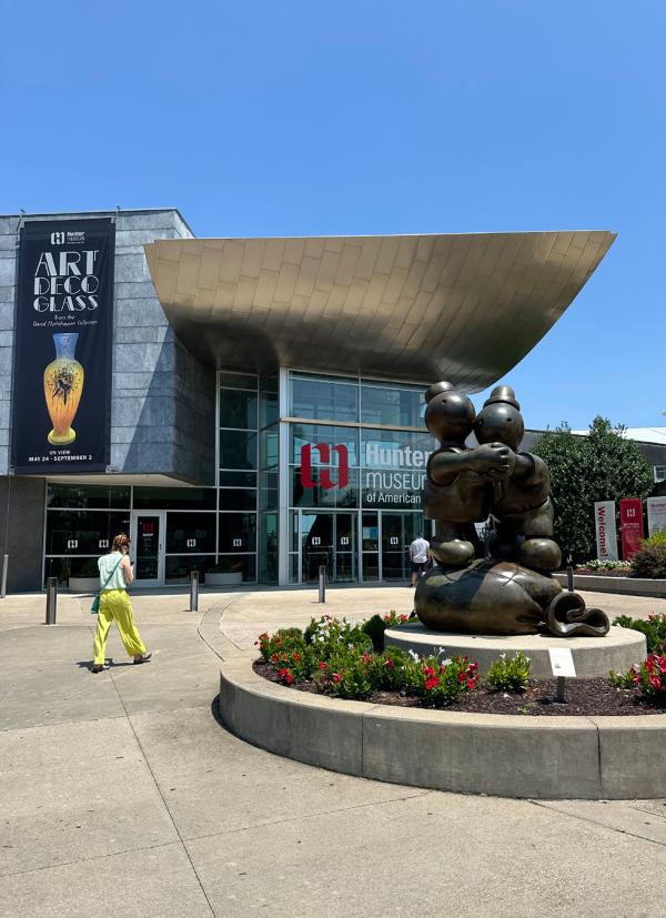 exterior image of the hunter and dancing sculpture - front